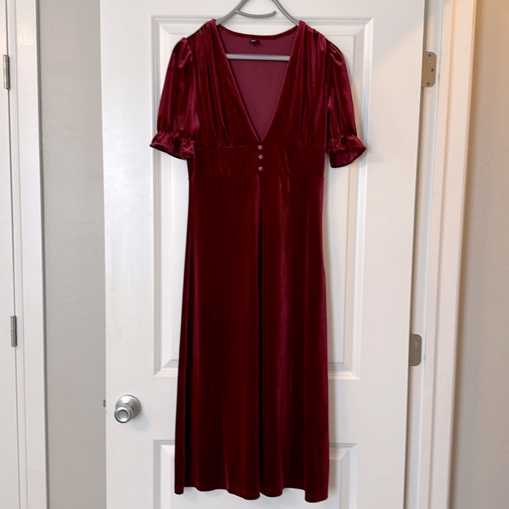 SHEIN Crimson Crushed Velvet Fall/Holiday Midi Dress